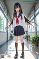 A woman in a school uniform is posing for a picture.