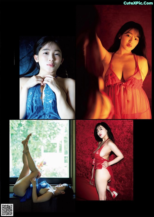 A woman in a red lingerie is posing for a picture.