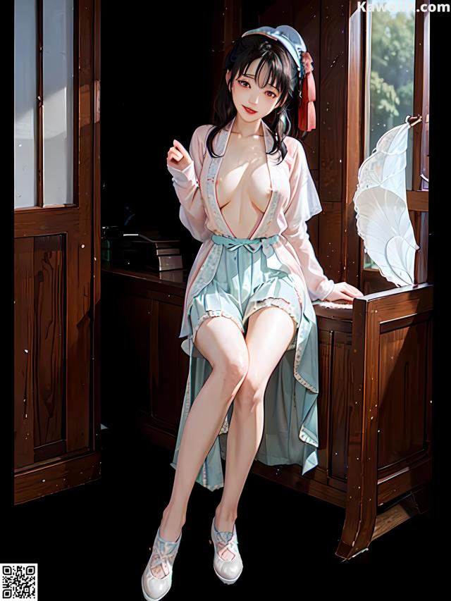 A woman sitting on top of a desk next to a window.